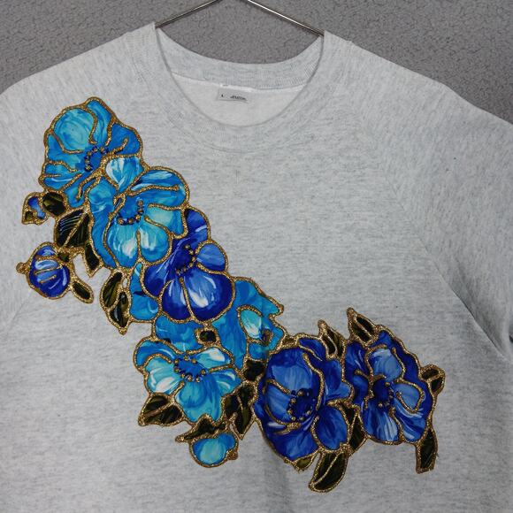 Vintage Single Stitch 90s Puffy Paint Handmade Sweatshirt Large Gray Floral - Picture 6 of 8